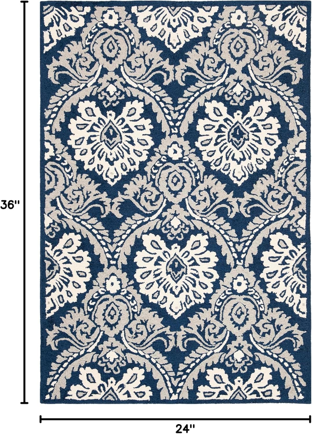 Ivory and Blue Handmade Wool Tufted Area Rug, 2' x 3'