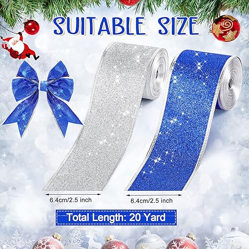 Miniatura 3 de 2 rollos de cinta de 20 yardas con borde de alambre de Navidad de 2.5 pulgadas, cintas de regalo para envolver regalos, cinta decorativa para árbol