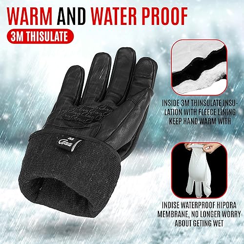 Miniatura 5 de aaasportx Guantes de motocicleta impermeables para invierno, cálidos, guantes de motocicleta para nudillos con función de pantalla táctil