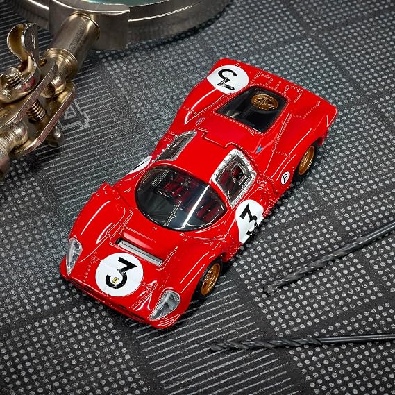 Hot Wheels Elite 64 1967 Ferrari 330 P4-1:64 Scale Premium Diecast Collector Car Red Rosso Corsa, Rear Clam Shell & Real Riders Wheels