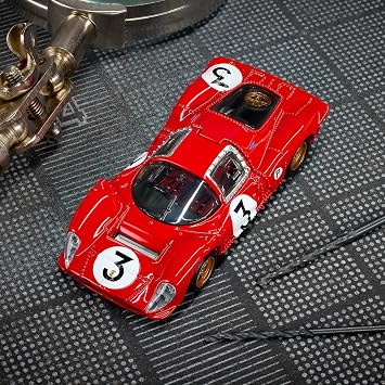 Hot Wheels Elite 64 1967 Ferrari 330 P4-1:64 Scale Premium Diecast Collector Car Red Rosso Corsa, Rear Clam Shell & Real Riders Wheels