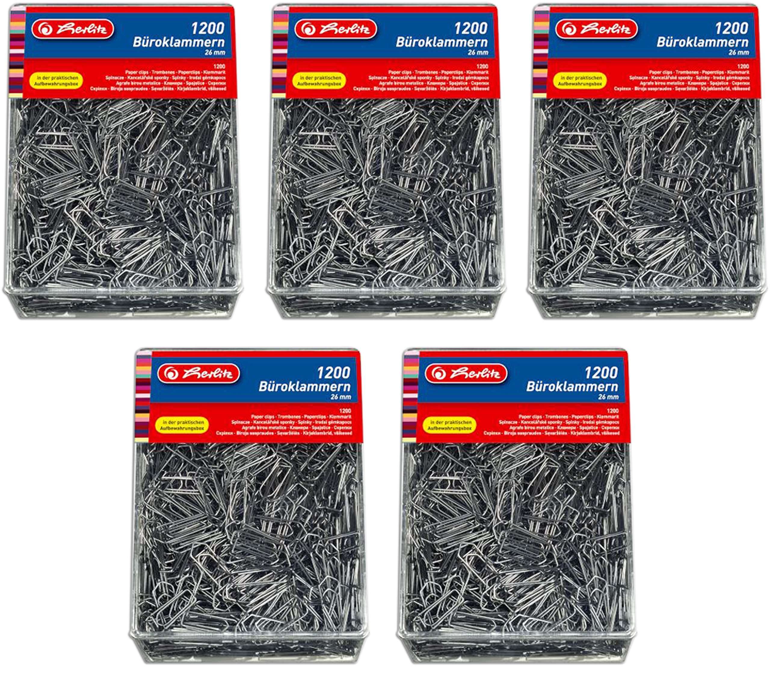 Herlitz Büroklammern 26mm in Aufbewahrungsbox (5 Boxen = 6000 Klammern, verzinkt)