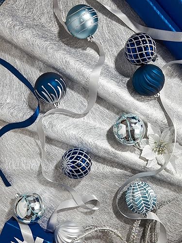 Miniatura 3 de Valery Madelyn Winter Wishes - Adornos de bola de Navidad plateados y azules, adornos inastillables para decoración de Navidad (paquete de 2