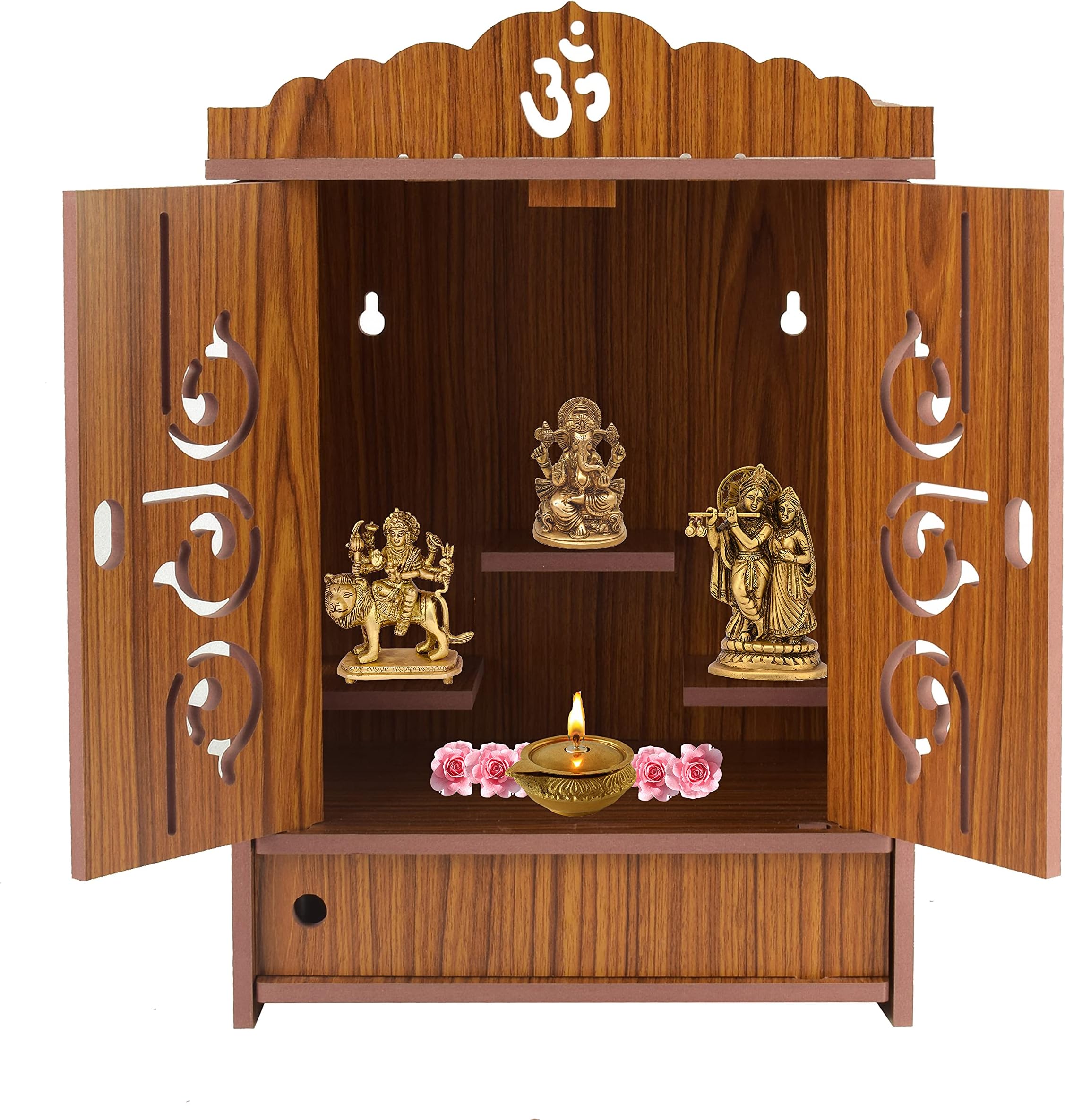 Wooden MDF Door Temple for Pooja | Elegant Mandir with Doors | Home Temple for Worship & Decor 455