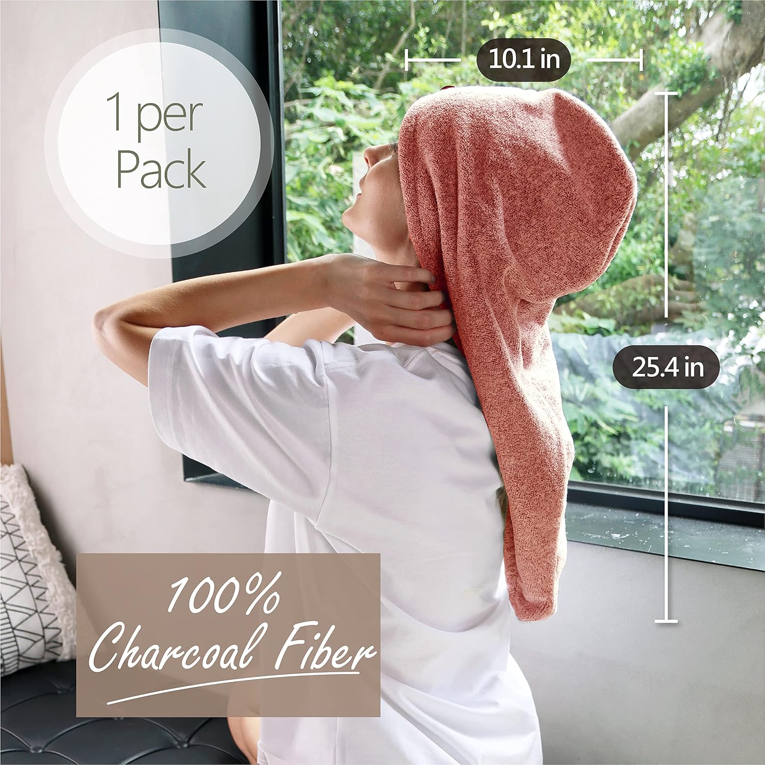 myHomeBody Hair Towel Wrap, Luxury Rapid-Dry Hair-Drying Turban, Ultra Soft and Quick Drying Absorbent Charcoal Fiber - Image 4