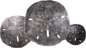 Nautical Tropical Imports Set of 3 Large Urchin Sand Dollar Wall Hanging Sculptures Antique Silver