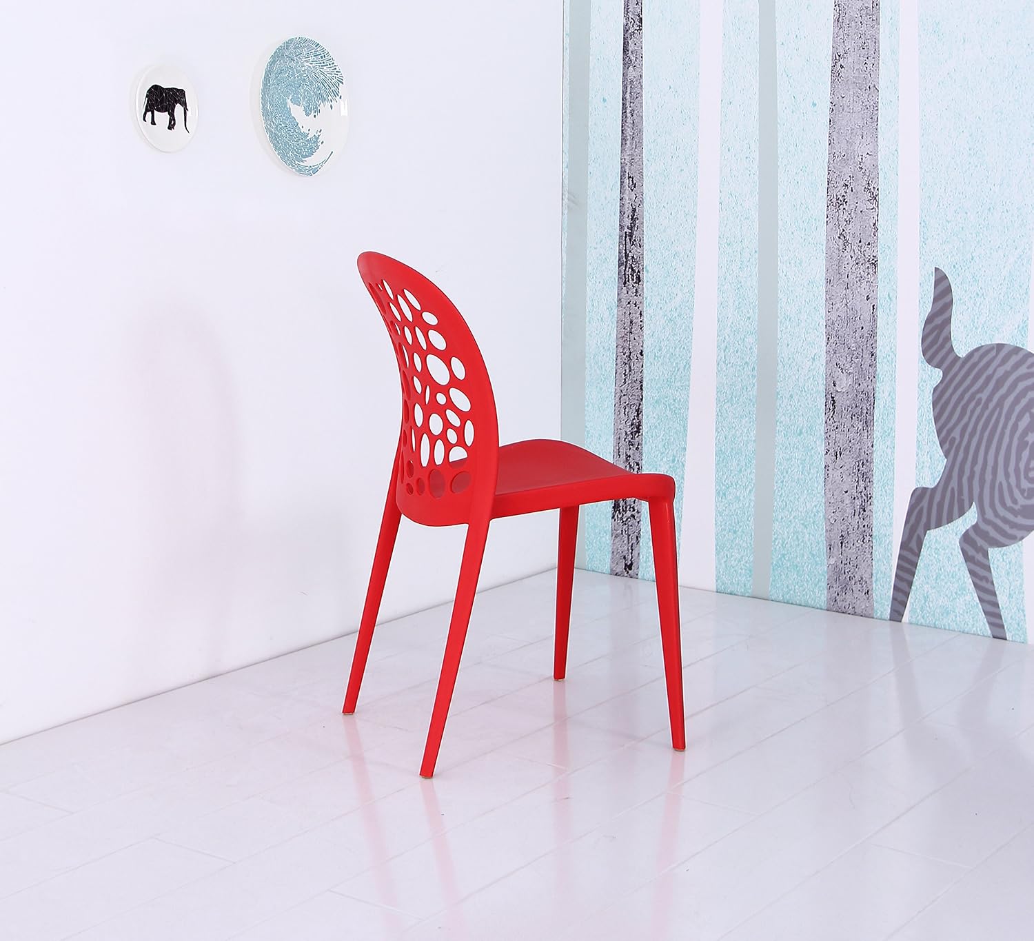 Container Furniture Direct Anastasia Modern Stackable Plastic Side Chair, Red