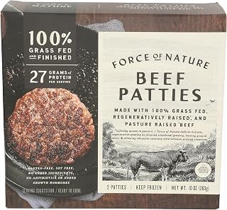 Force of Nature Regenerative Beef Burger Patties, 10 oz - Hormone-Free, Antibiotic-Free, Animal Welfare Certified