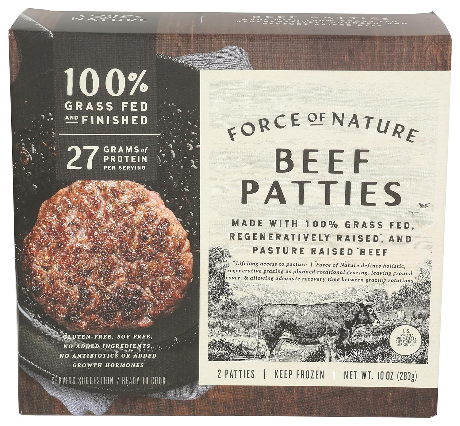 Force of Nature Regenerative Beef Burger Patties, 10 oz - Hormone-Free, Antibiotic-Free, Animal Welfare Certified