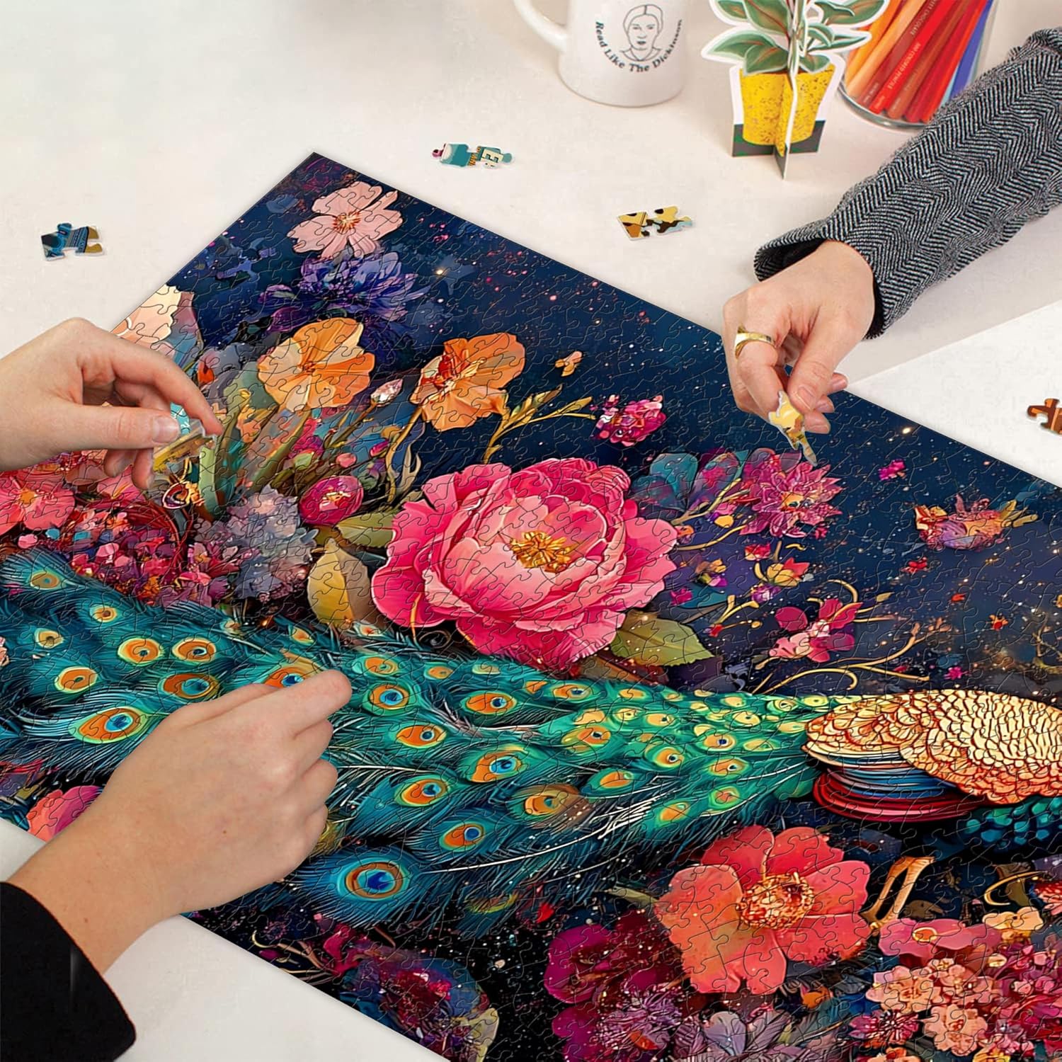 Bimkole Peacock Puzzles for Adults 1000 Pieces, Flower Paper Jigsaw Puzzle 1000 Pieces - Fun and Challenging Family Decoration Puzzle Great Gift Idea, Finished Size is 31.5 x 16.14 in