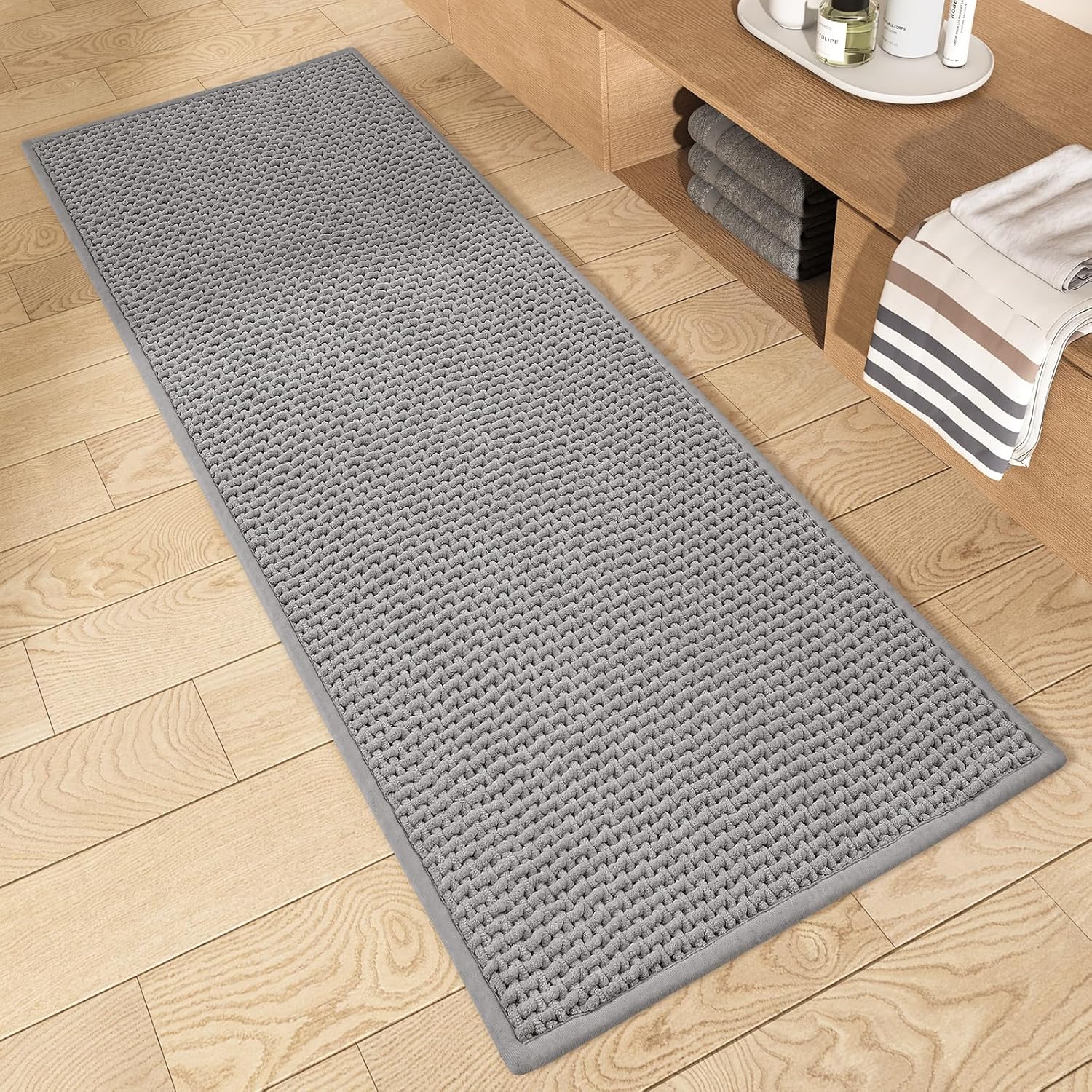 Color&Geometry Grey Bath Room Runner Rug NonSlip
