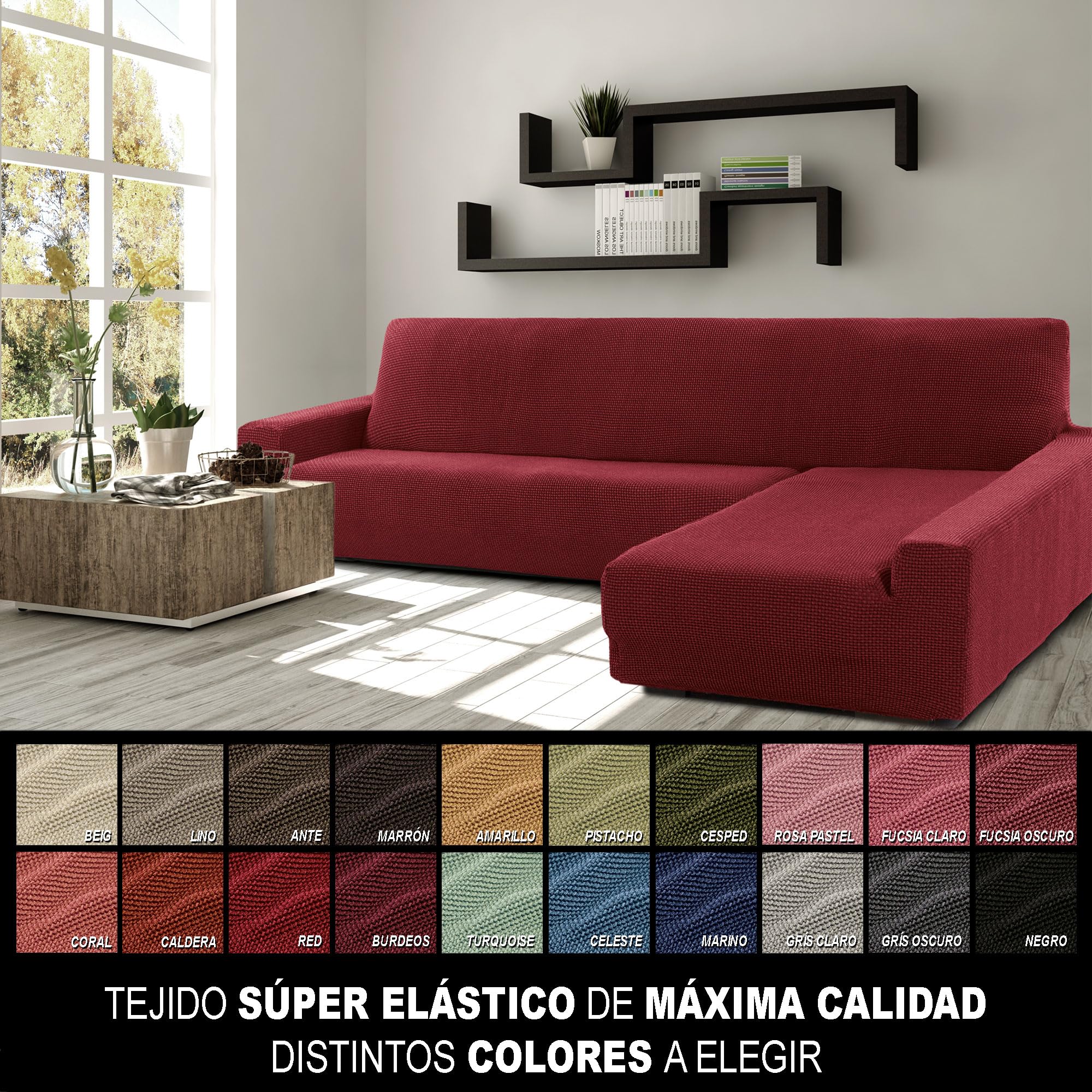 SOFASKINS® Super elastische chaise longue hoes, bankovertrek, korte rechter armleuning, ademend, comfortabel en duurzaam, compatibele afmetingen van de bank (210-340 cm), kleur linnen