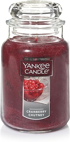 Yankee Candle Cranberry Chutney - Vela clásica de aromaterapia con aroma a chutney de arándano, tarro grande de 22 onzas, una sola mecha, más de 110