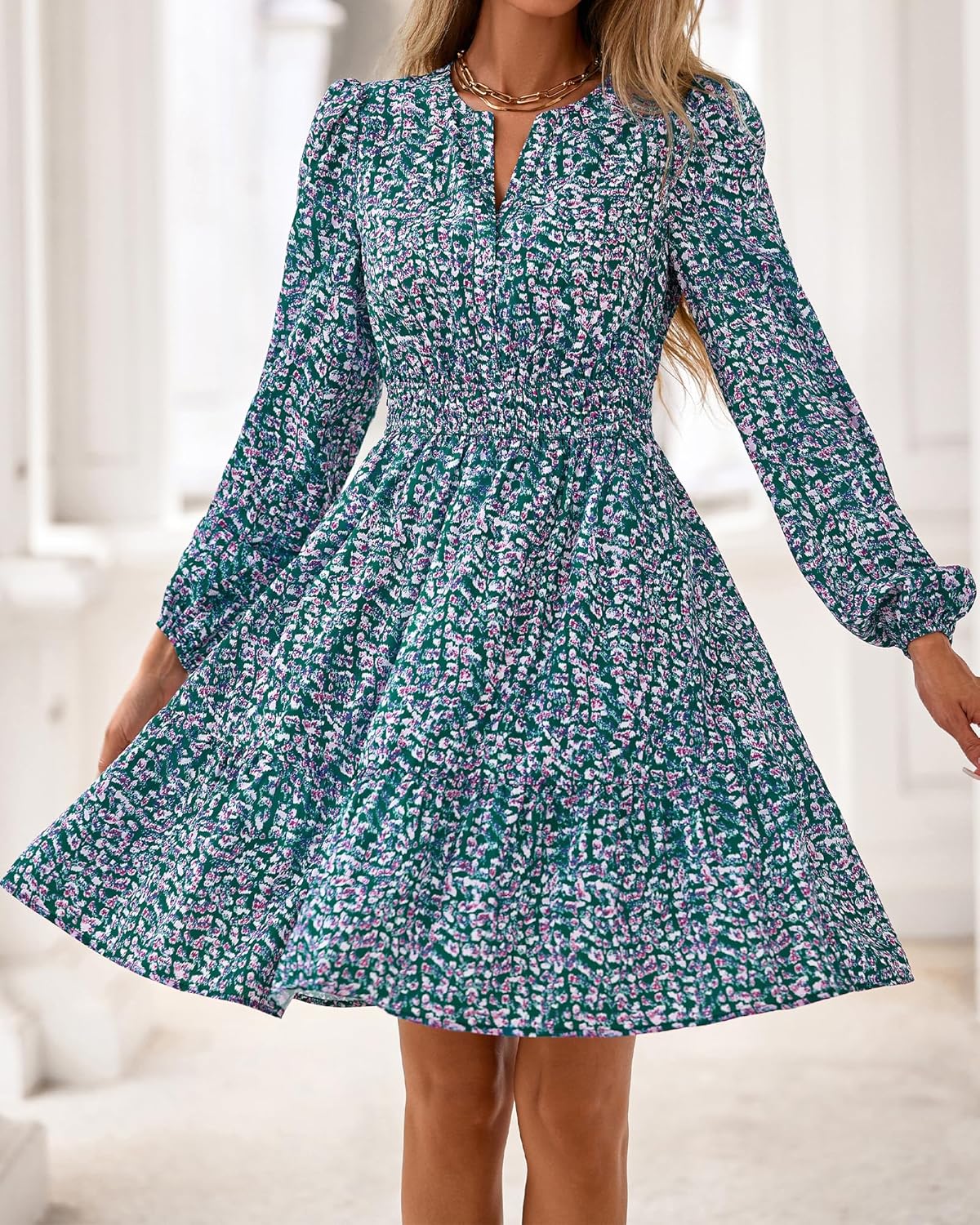 BTFBM Long Sleeve Dress for Women 2026 Spring Summer Mini Elastic Waist Floral Boho Beach Vacation Wedding Guest Dresses - Image 5