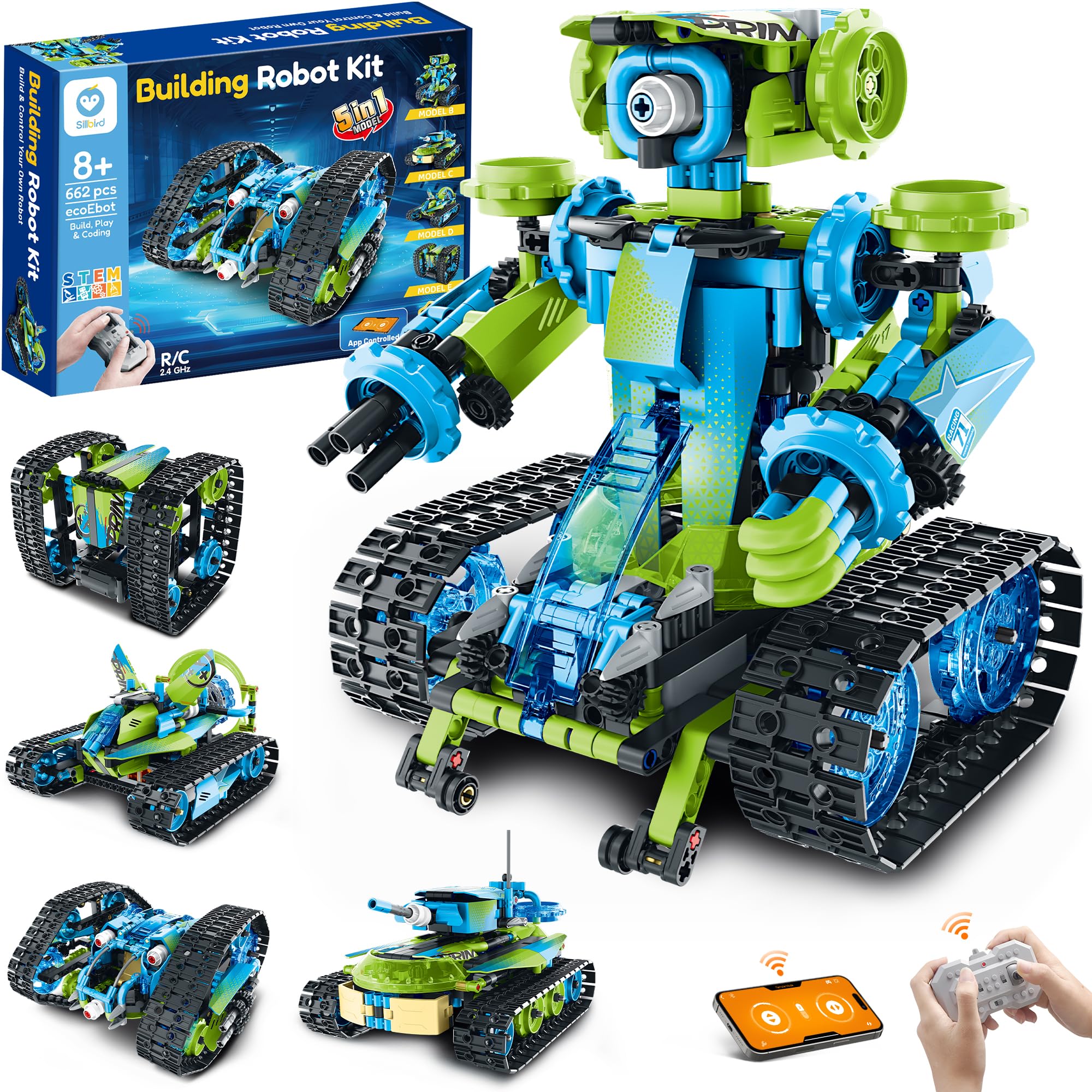 Sillbird Robot Kit Technic programmable 3 en 1 avec App et Télécommande, 662 pièces pour Enfants 8-12+ Ans