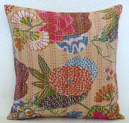 Miniatura 4 de Funda decorativa chic bohemia hippie para sofá, funda de almohada hecha a mano con frutas de algodón Kantha, fundas de almohada bohemias (verde