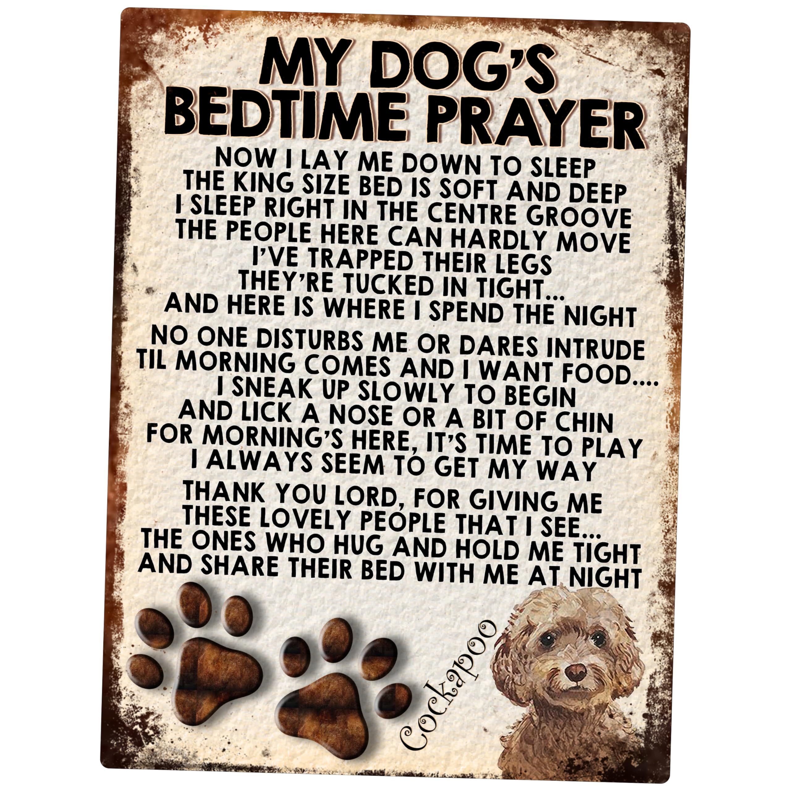 shawprint MY DOG'S BEDTIME PRAYER RETRO STYLE METAL TIN SIGN/PLAQUE (COCKAPOO)