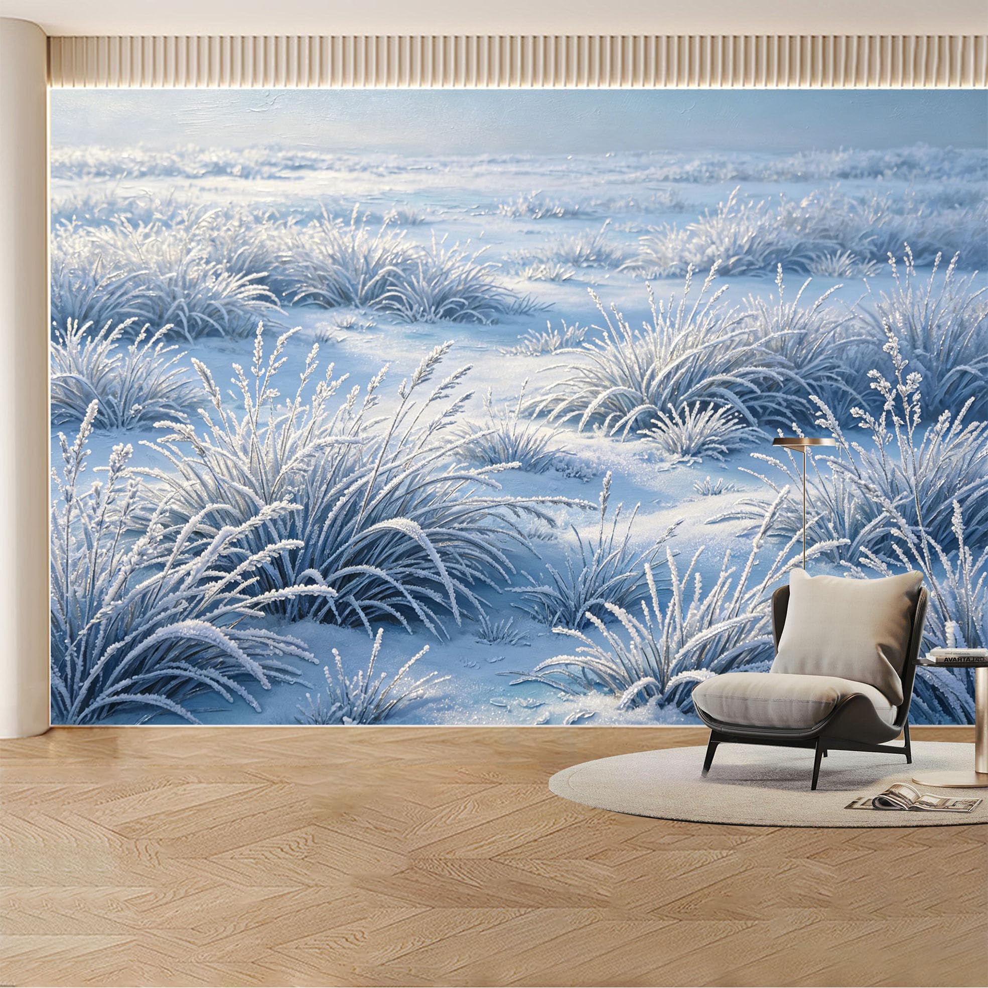 Custom Wall Mural Wallpaper Winter Frost Snowy Field Landscape Nature 3D Effect Wall Decor Minimalist Misty Removable SelfAdhesive Large Photo for Living Room， Bedroom， Office
