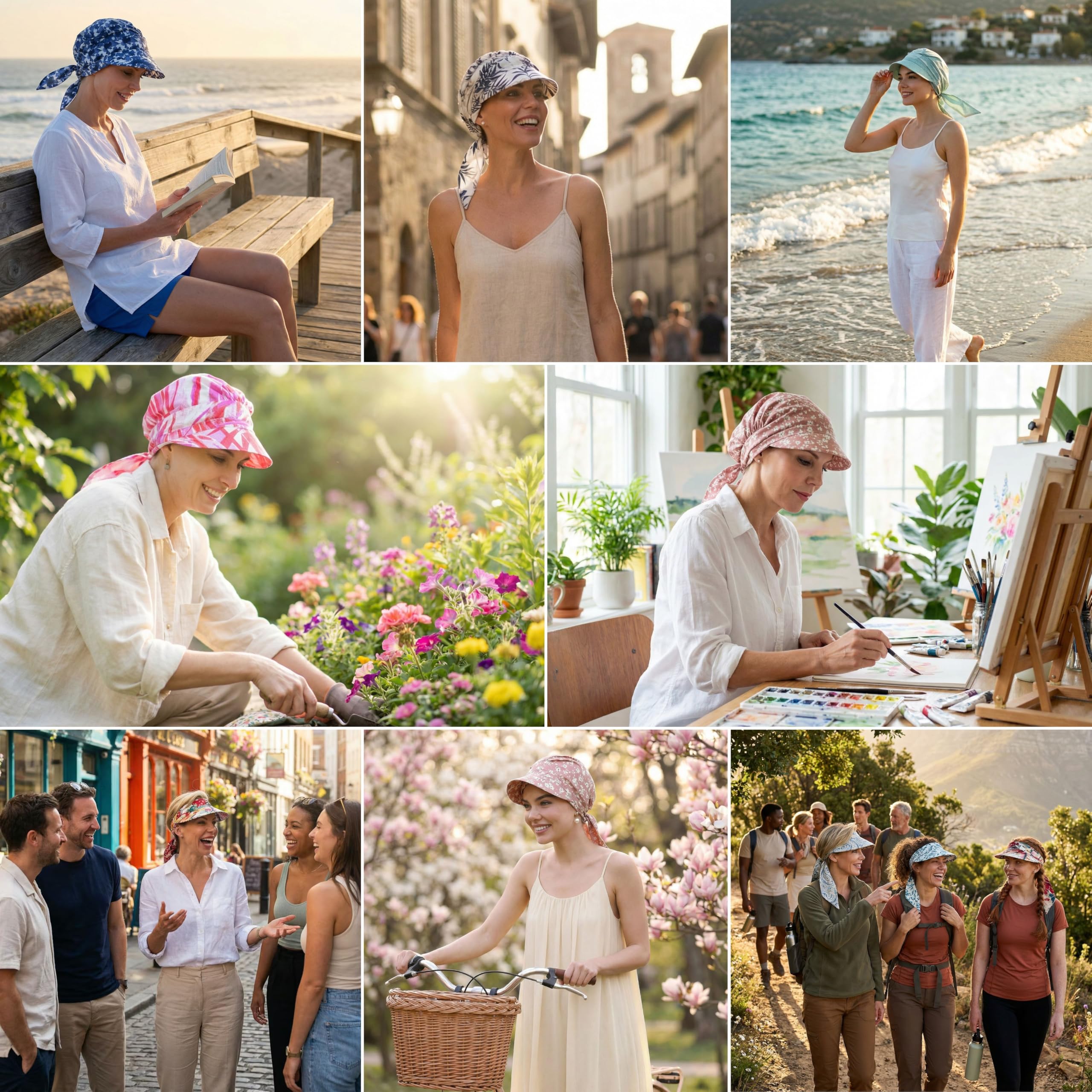 Deresina Gorro Oncológico Mujer Verano – Turbante Oncológico Algodón Pre-Anudado, Pañuelo Oncológico Alopecia, Visera Protección Solar