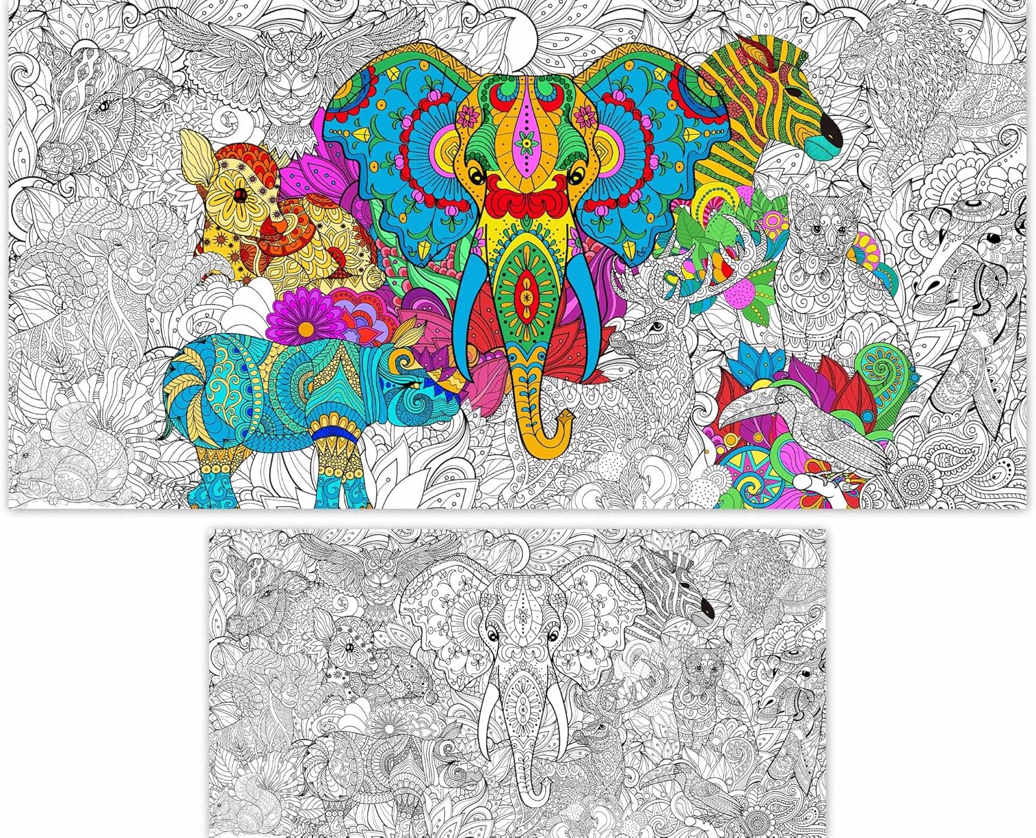 Giant Halloween Mandala Coloring Poster - 25x50 Inch DIY Tablecloth For Kids & Adults