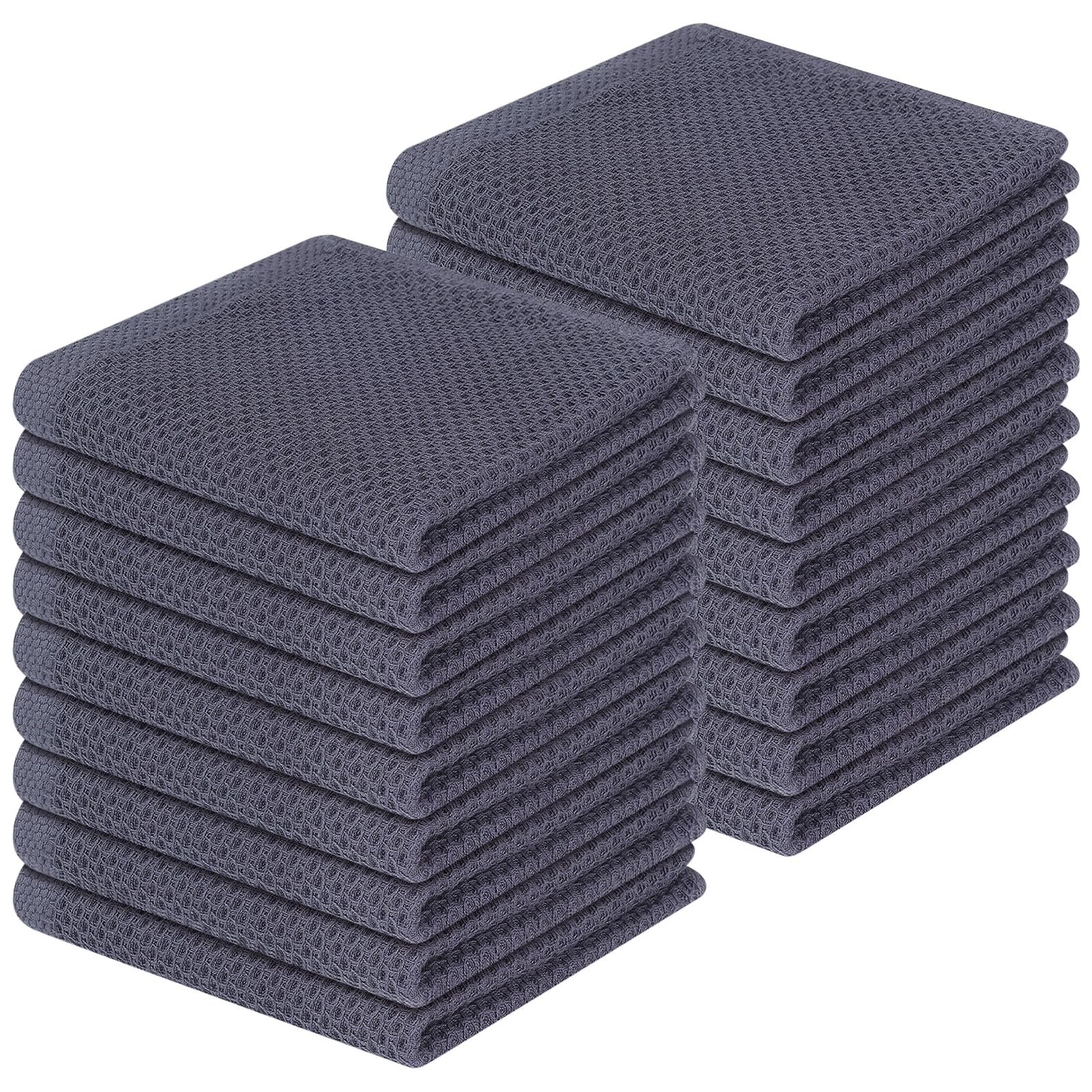 Homaxy 100% Cotton Waffle Weave Kitchen Dish Cloths 18-Pack, Dark Grey