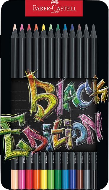 Faber-Castell Colouring Pencils Black Edition, tin of 12 tin of 12, Multicolor (116413)