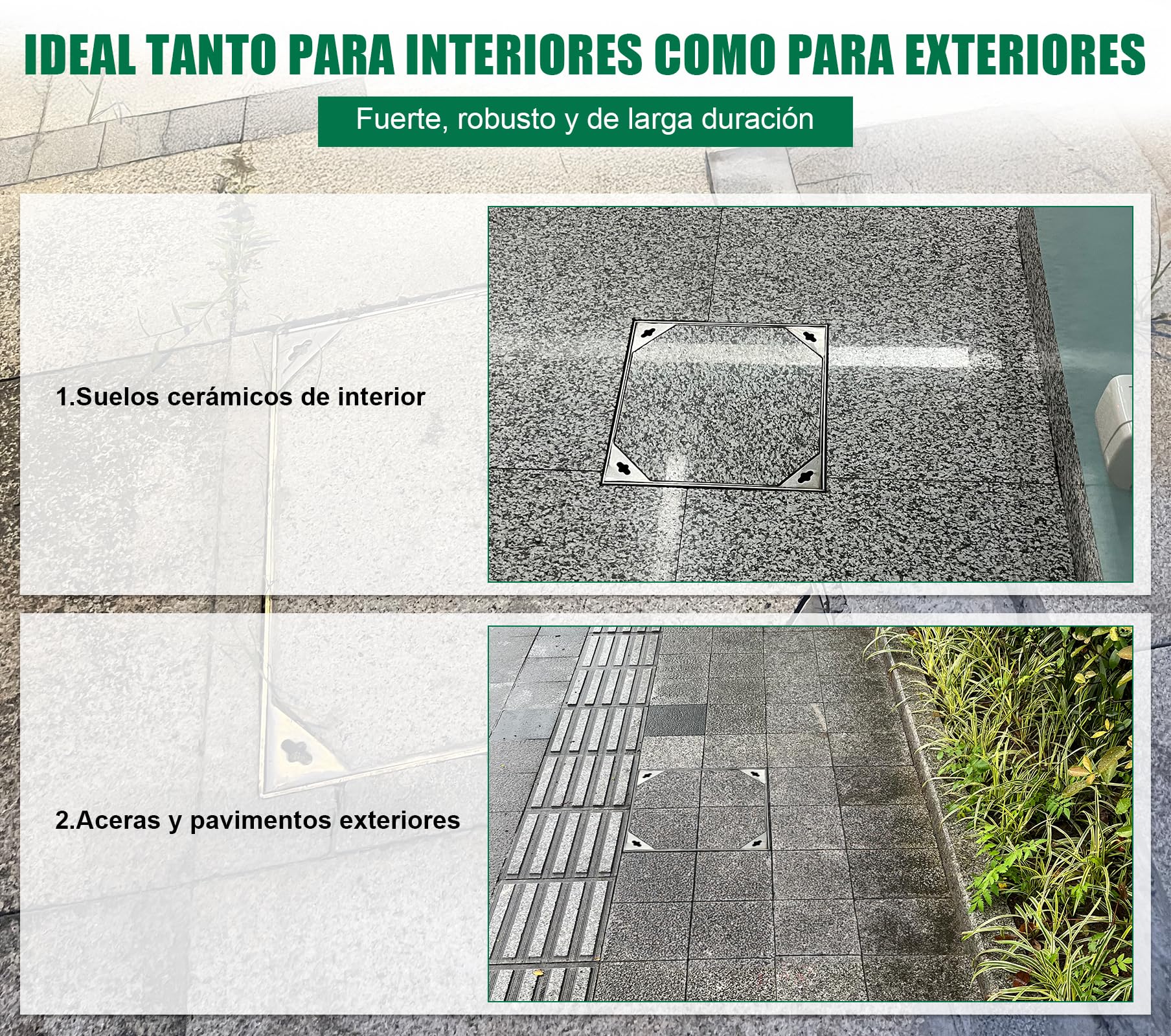 Tapa de alcantarilla 300 x 300 mm, acero inoxidable, empotrada con base cuadrada, tapa de inspección, invisible, para interiores y exteriores