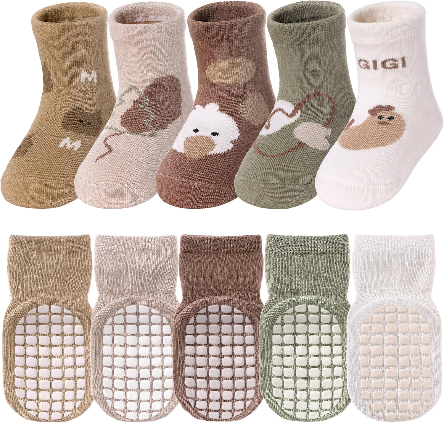 TRUEHAN 5 Pairs Toddler Non Slip Socks with Grips Baby Socks for Kids Girls Boys