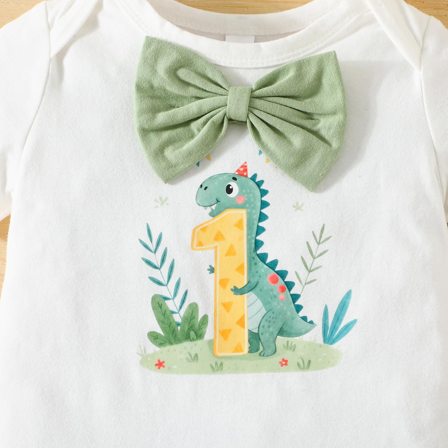 Baby Boy First Birthday Clothes Funny Toddler Baby Boy Dinosaur Cake Smash Bowtie Romper Bodysuit Outfits - Image 3