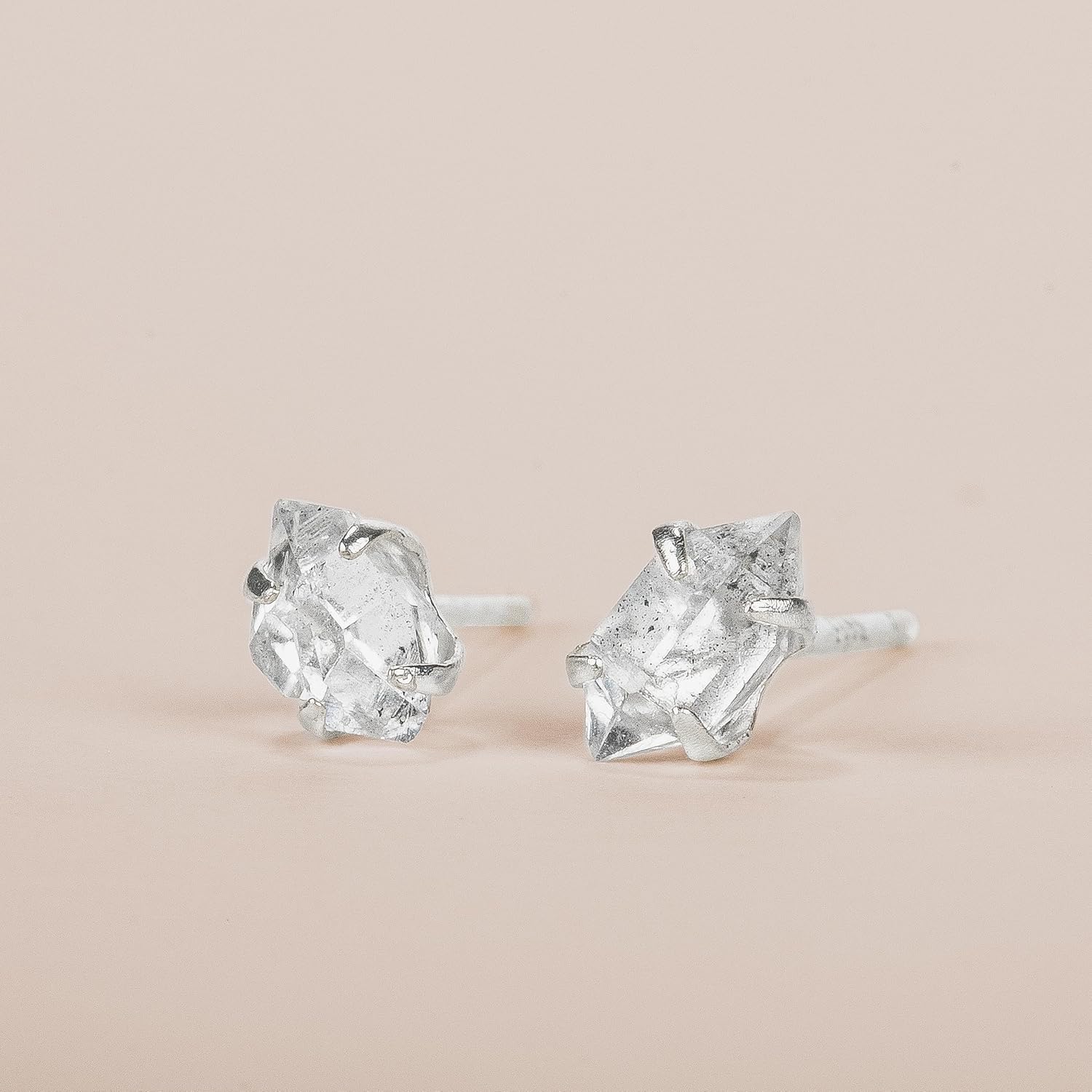 Very Tiny Raw Herkimer Diamond Stud Earrings in Sterling Silver | Minimalist Fashion for Women and Girls