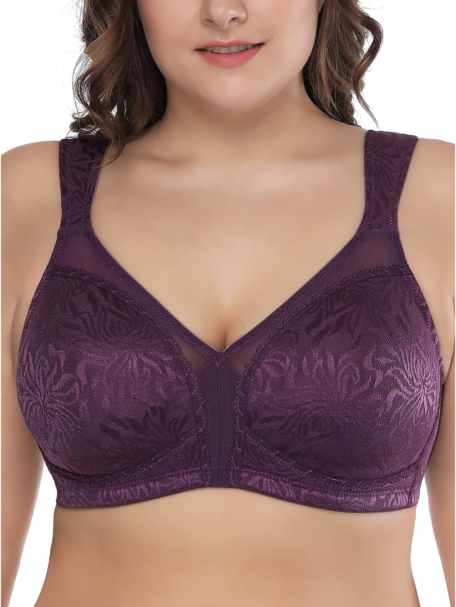 Deyllo Women's Full Coverage Plus Size Comfort Minimizer Bra Wirefree Non Padded