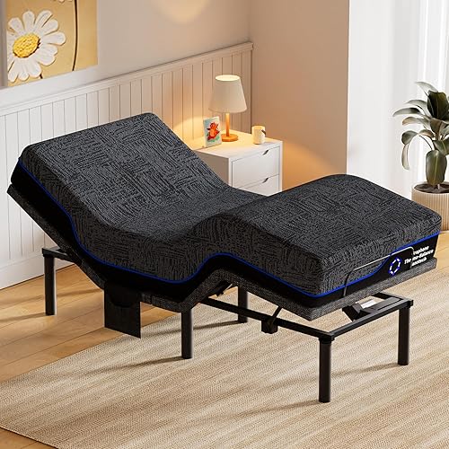 Miniatura 8 de Amada Split King - Marco de cama ajustable y juego de colchón de espuma viscoelástica de gel refrescante de 14 pulgadas, masaje, inclinación de