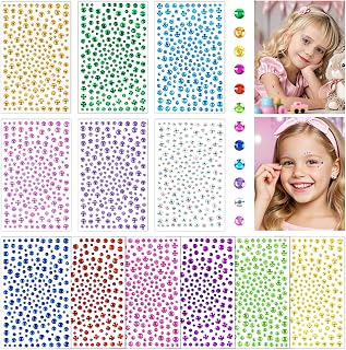 Vicloon 3720+ Shiny Face Decoration 12Pcs Diamond Glitter Adhesive Decals for Nail Face Decoration,Kids DIY Decoration,Craft Cards