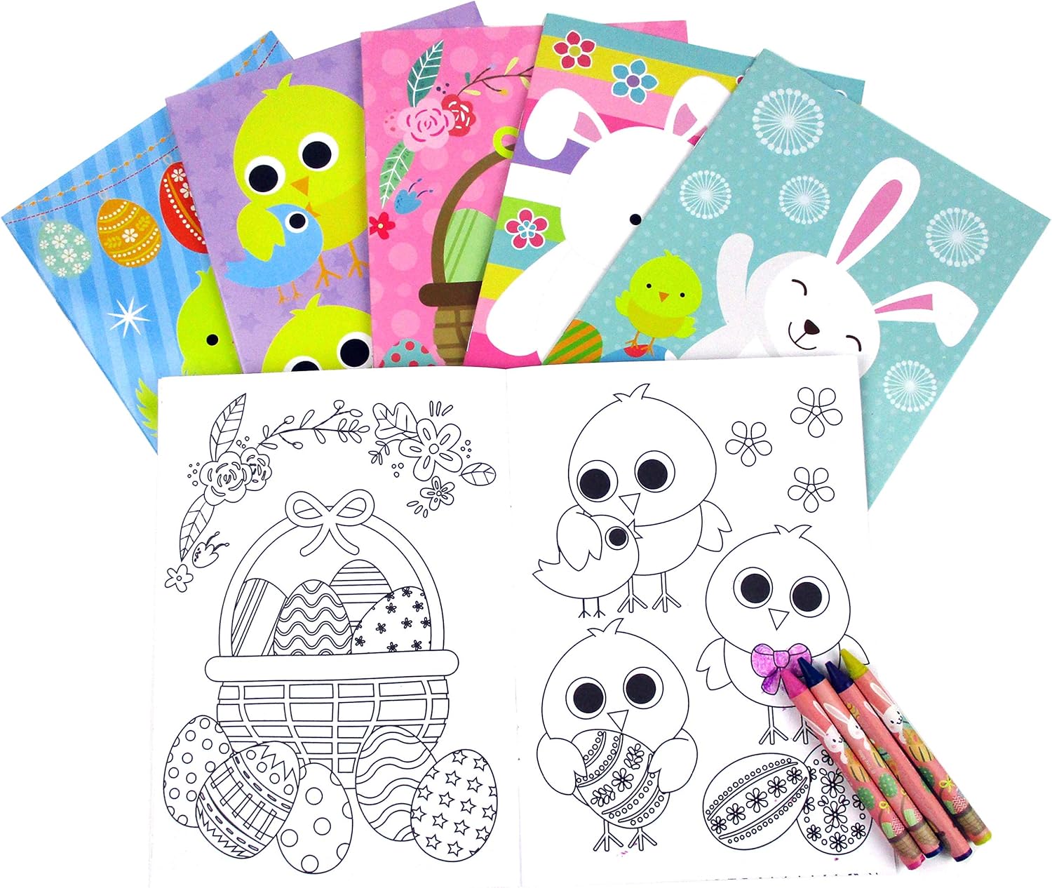 TINYMILLS Easter Coloring Books with Party Favors with 12 Books and 48 Crayons,Easter Prizes, Favor Bag Easter Basket Filler