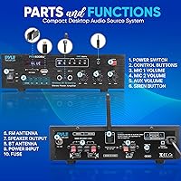 Vista 2 de Pyle Amplificador de karaoke Bluetooth de 300 W - Sistema PA de 2 canales con radio FM - USB/SD - AUX - 2 entradas de micrófono - alarma de sirena