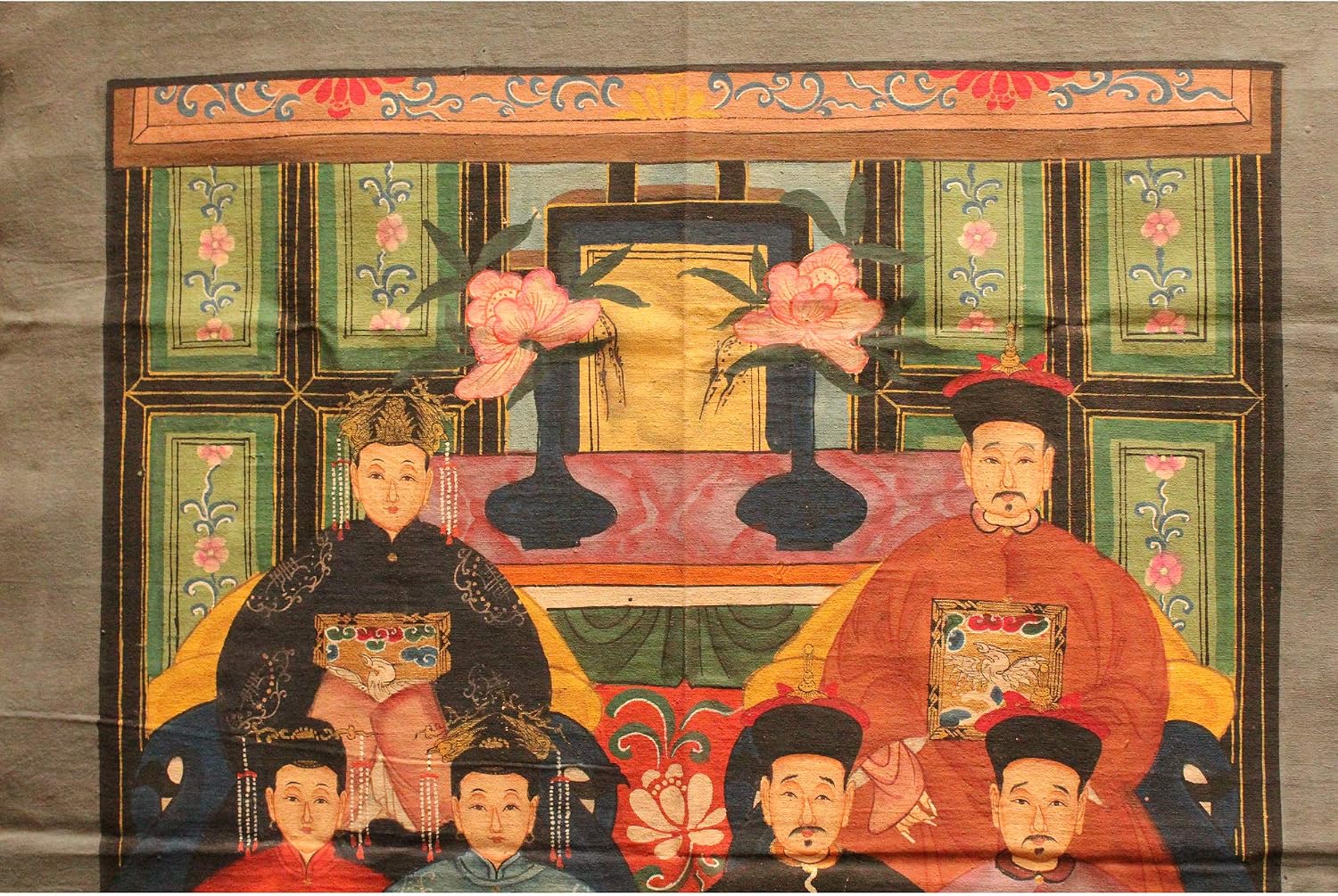Chinese Hand-painted Canvas Color Ink Ancestors Painting Art Acs5096