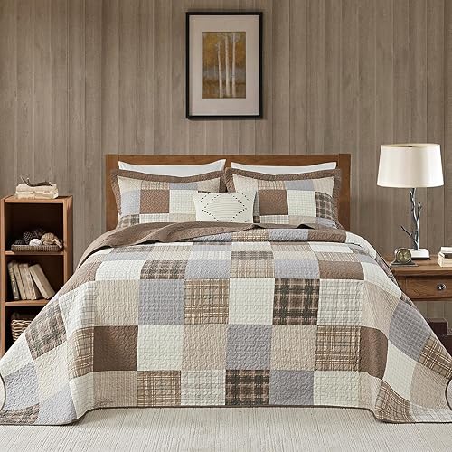 Miniatura 15 de Colchas ligeras tamaño King de 120x120, colcha de microfibra extra grande 100% algodón, colcha reversible con patrón botánico a rayas, juego de ropa