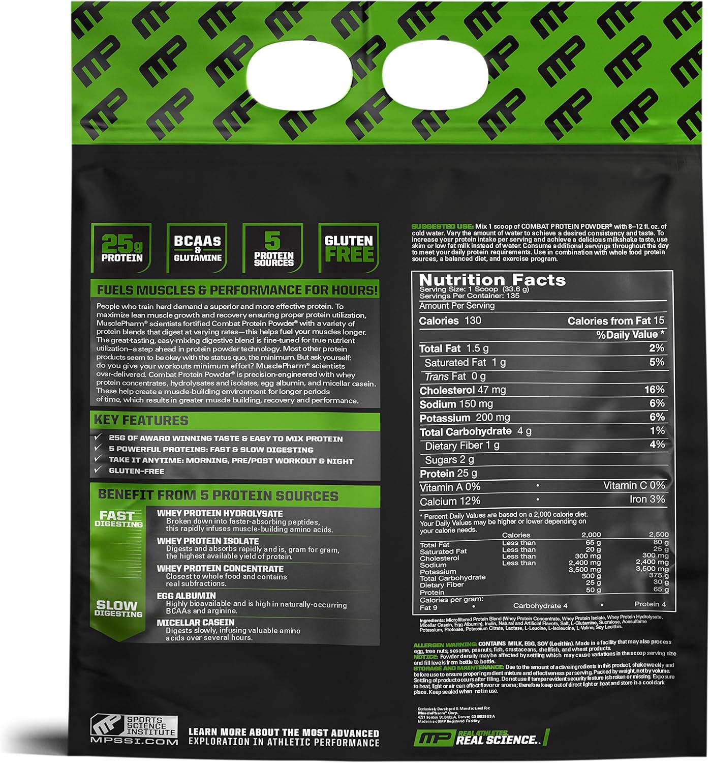 Muscle Pharm Combat Protein Powder, 5 Protein Blend, Vanilla, 10 Pounds, 135 Servings