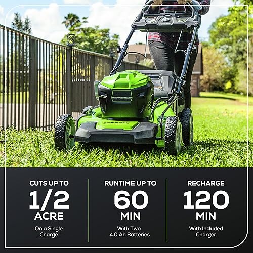 Miniatura 3 de Greenworks - Cortacésped autopropulsado sin escobillas (Smart Pace) de 21 pulgadas, 40 V, 2 baterías USB de 4 Ah (banco de energía) y cargador