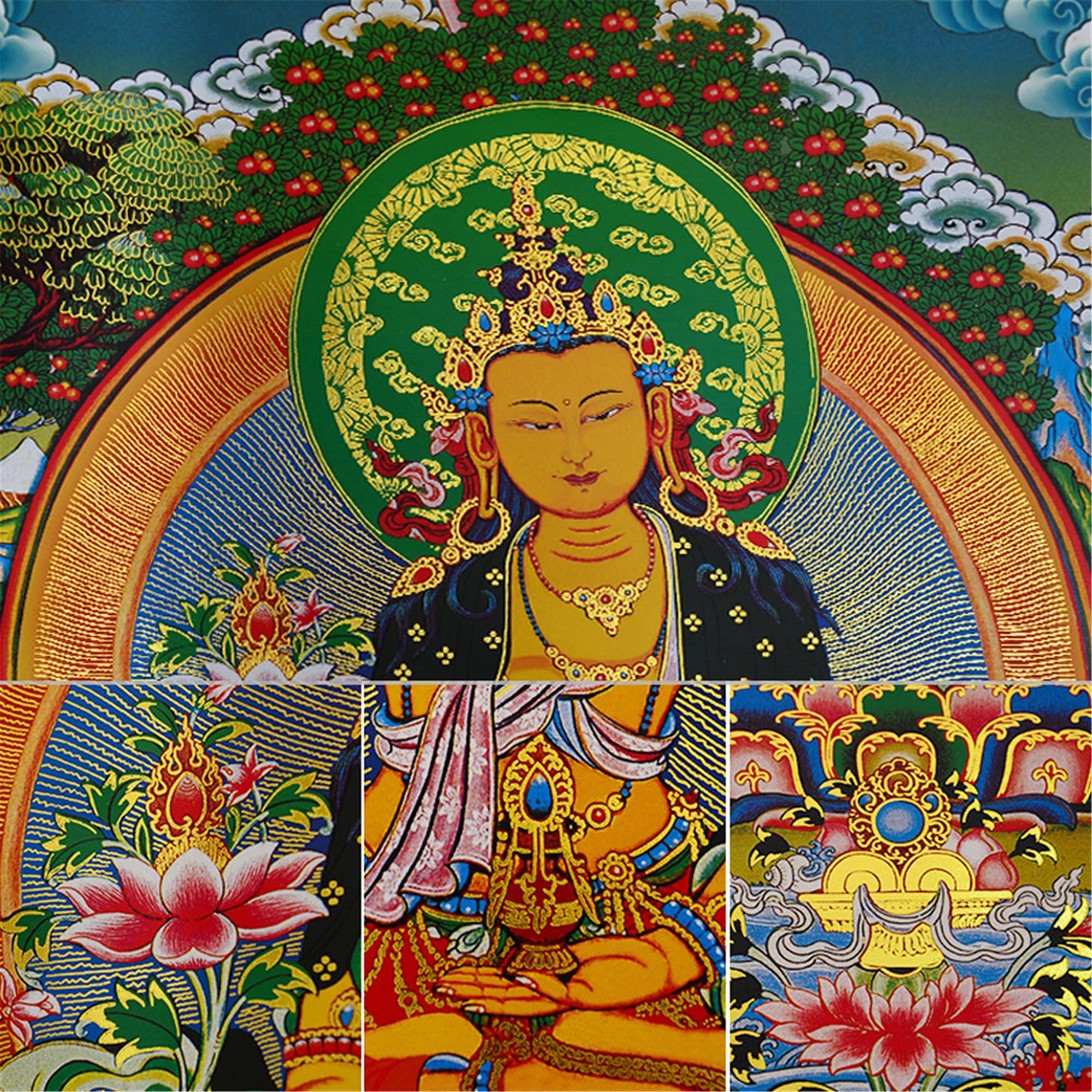 Gandhanra Thangka Tibetische Wandbehang,Ksitigarbha Thangka,Heißgeprägter Buddha Wandteppich für Zen Wohnkultur, Meditation, Spirituelle Entspannung und Ruhe