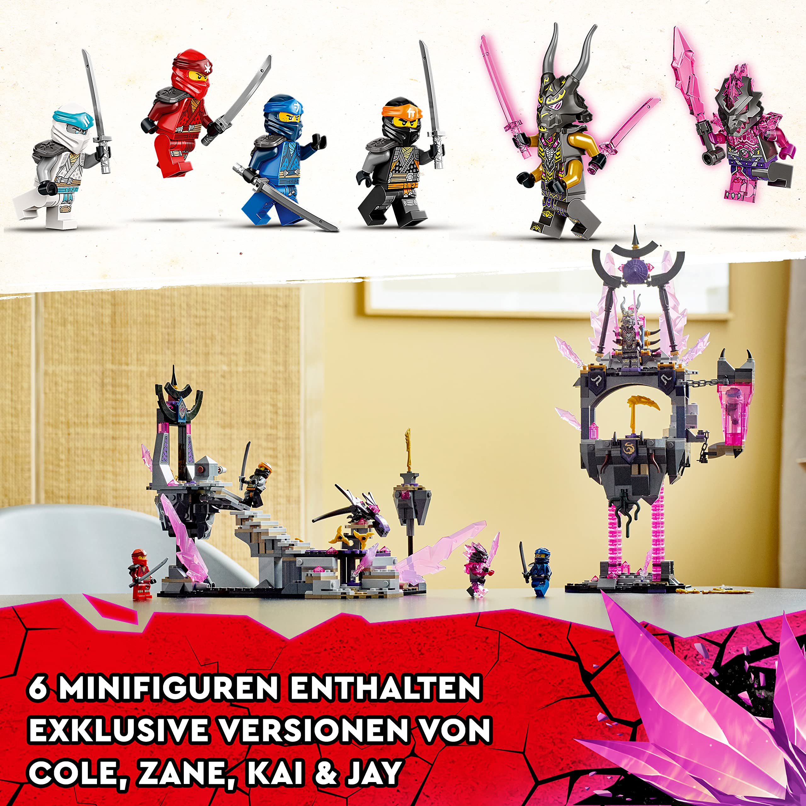 LEGO 71771 NINJAGO Der Tempel des Kristallkönigs, Ninja-Spielset aus der Serie Die Rückkehr (Crystalized) mit Minifiguren Cole, Zane, Kai und Jay, Action-Spielzeug für Kinder ab 8 Jahre