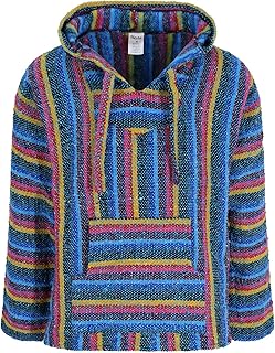 Sponsored Ad – Mexican Baja Jerga Hoodie Hippie Festival Top in Maroon, Black and White Stripe