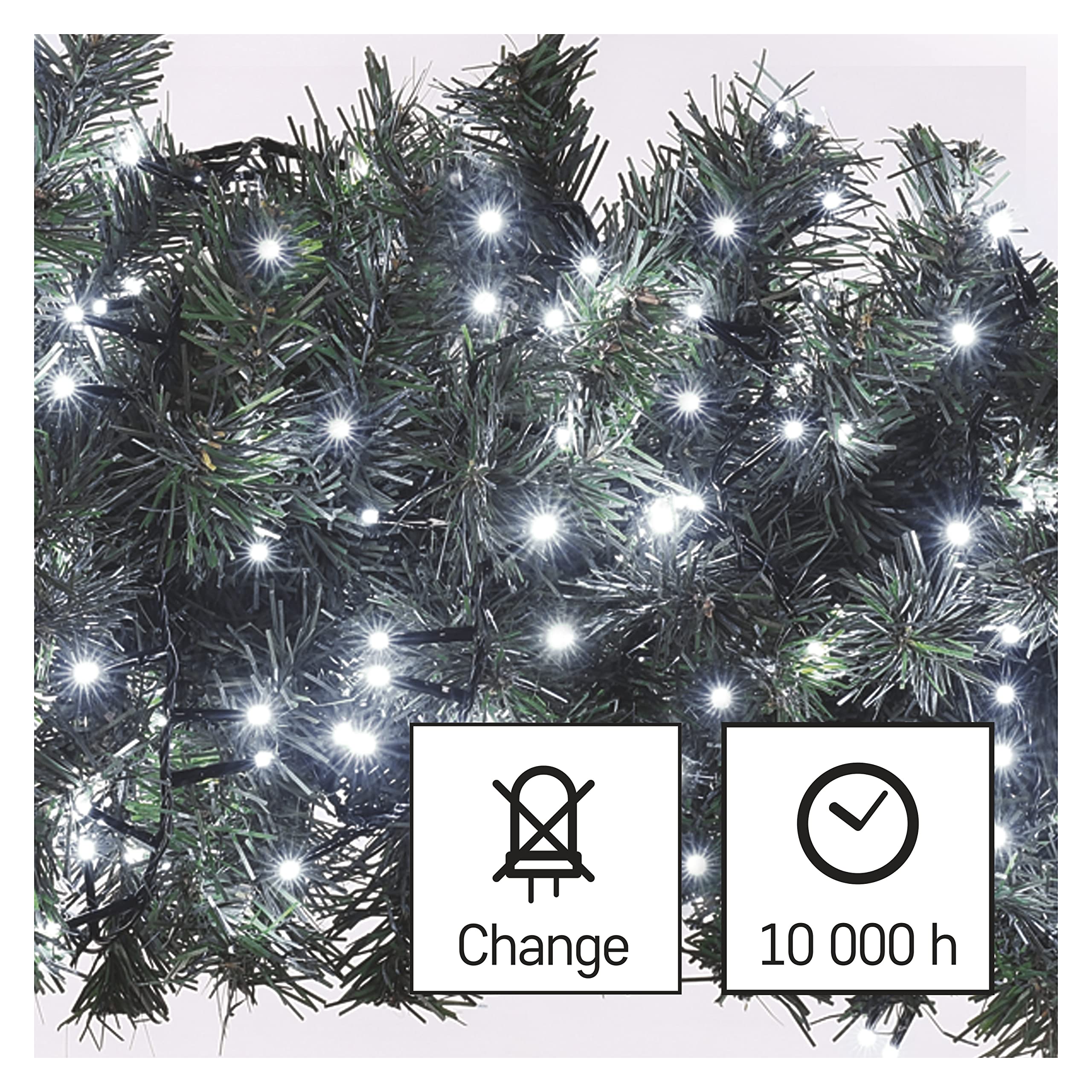 EMOS Led-lichtketting warmwit knipperend koudwit voor binnen en buiten, 8 m lange IP44 kerstlichtketting met 80 leds, 6 uur timerfunctie en voeding, voor feest, Kerstmis, decoratie