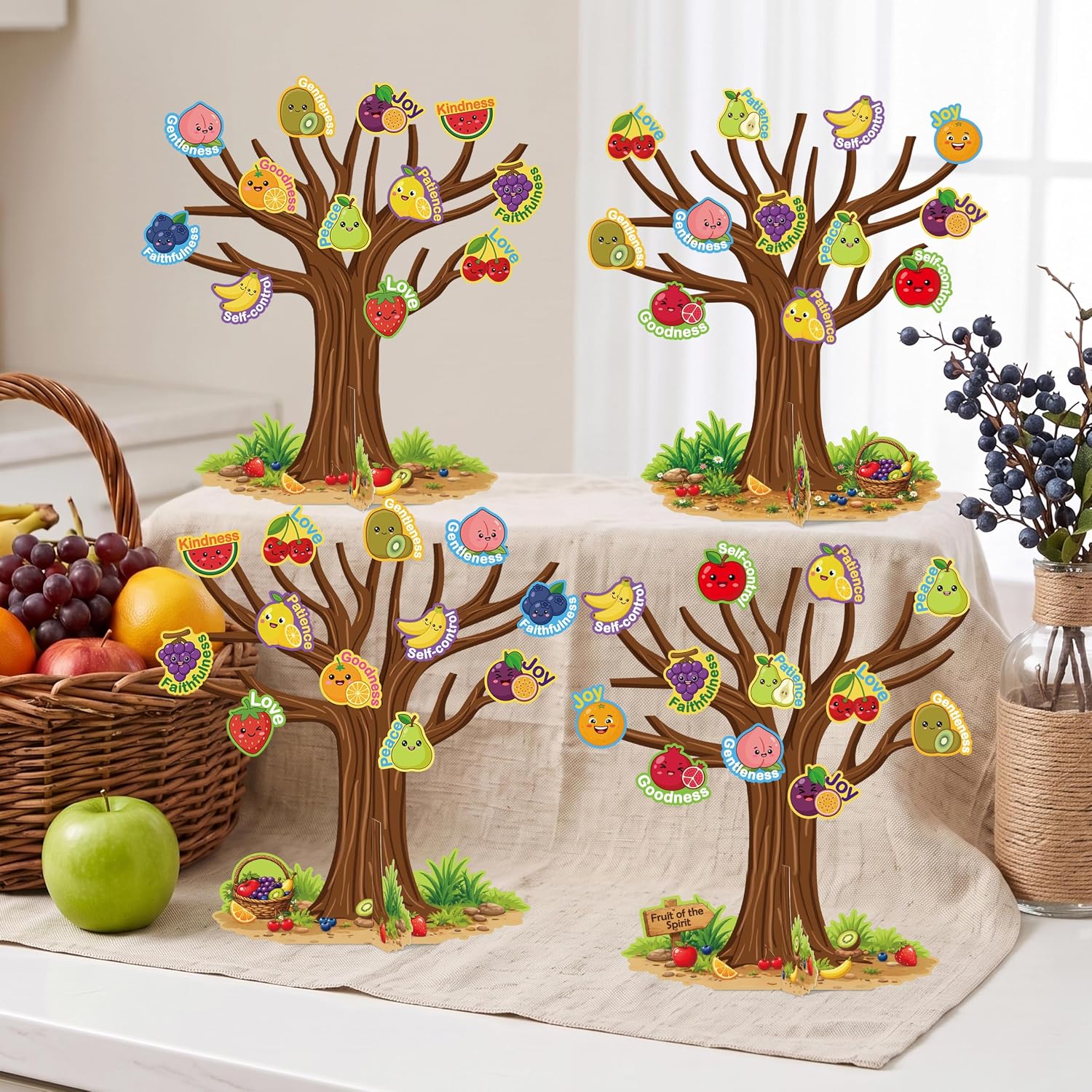 80UncleKimby 32 Set Fruit of The Spirit Crafts - Bible DIY Tree Kits for Sunday School Classroom Christian Religious Church VBS Activities Supplies