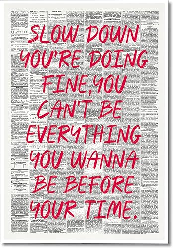 Póster de Slow Down You're Doing Fine Recordatorio diario de afirmaciones positivas en lienzo para pared, arte de pared vintage pop con letras de