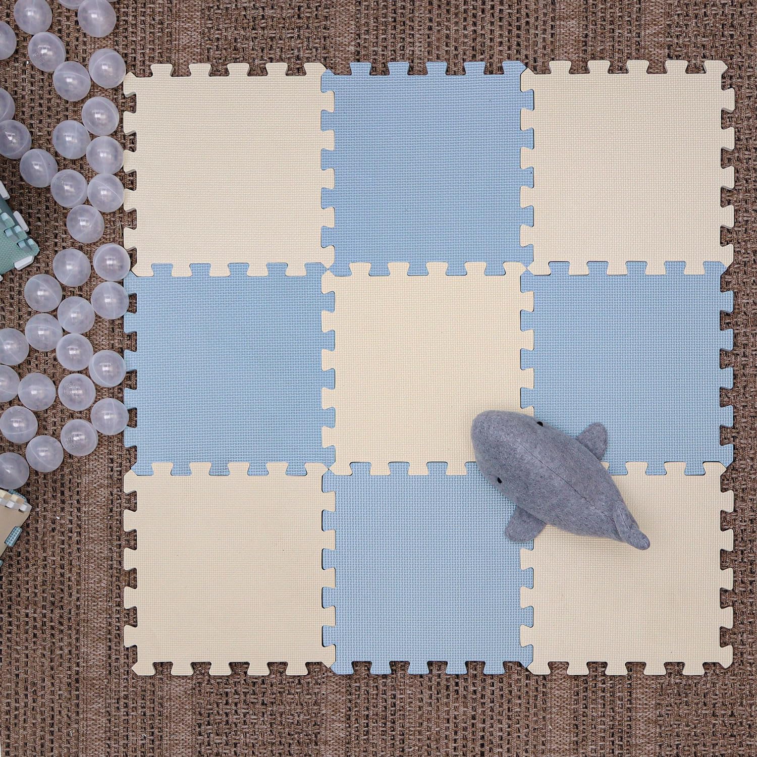 LittleTom 9-Pieces Baby Play Mat - 30x30 cm/ 11.8x11.8 in - Soft Foam Interlocking Tiles - EVA Sensory Mat for Crawling Toddlers - Indoor & Outdoor Use - Plasticizer-Free Floormats for kids - Image 2