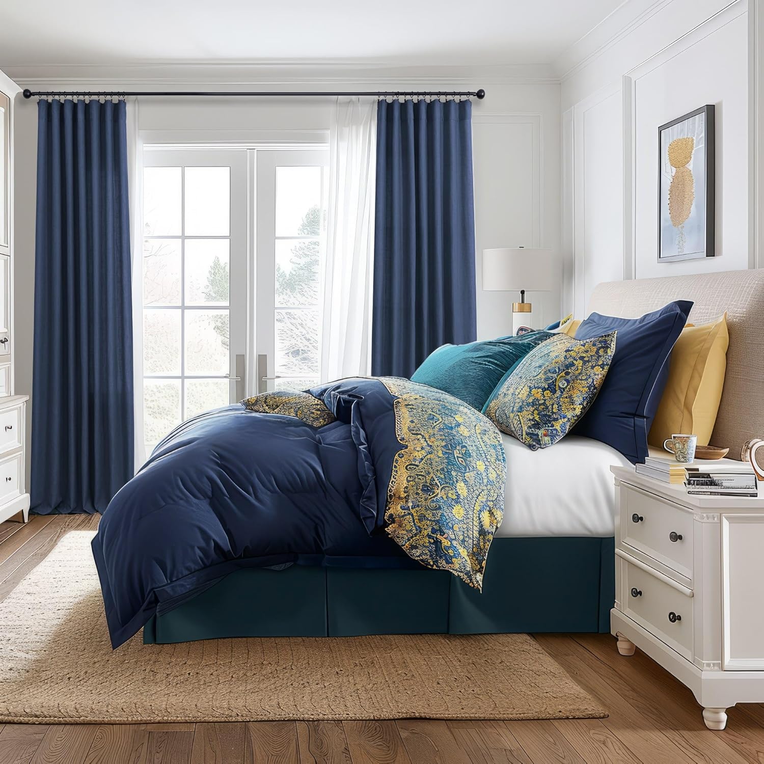 Dark Blue Curtains 63 Inch Length for Boys Bedroom 2 Panel Back Tab Pocket Lightweight Breathable Semi Transparent Light Reducing Navy Curtain for Living Room Kids Nursery Playroom Game Midnight Blue
