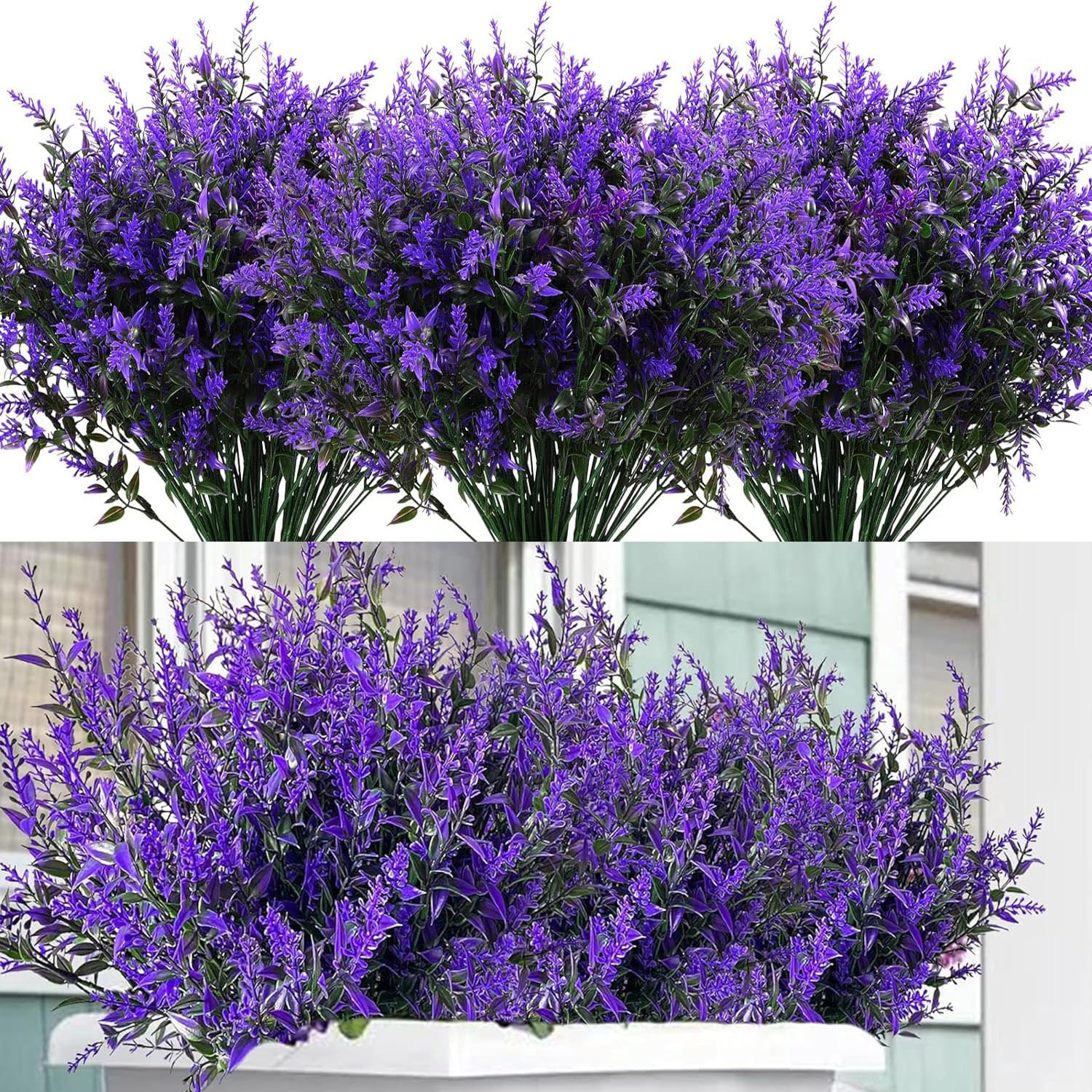 Titifeya 10 Bundles Artificial Lavender Flowers Outdoor UV Resistant Flowers Plastic Fake Flowers Plants Faux Plants for Garden Window Box Hanging Planter Indoor Home Porch Summer Decor