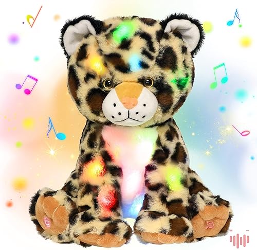 Hopearl Leopardo de peluche con luces LED y música, flexible, con luces de noche que brillan en la oscuridad, para festival, cumpleaños, niños