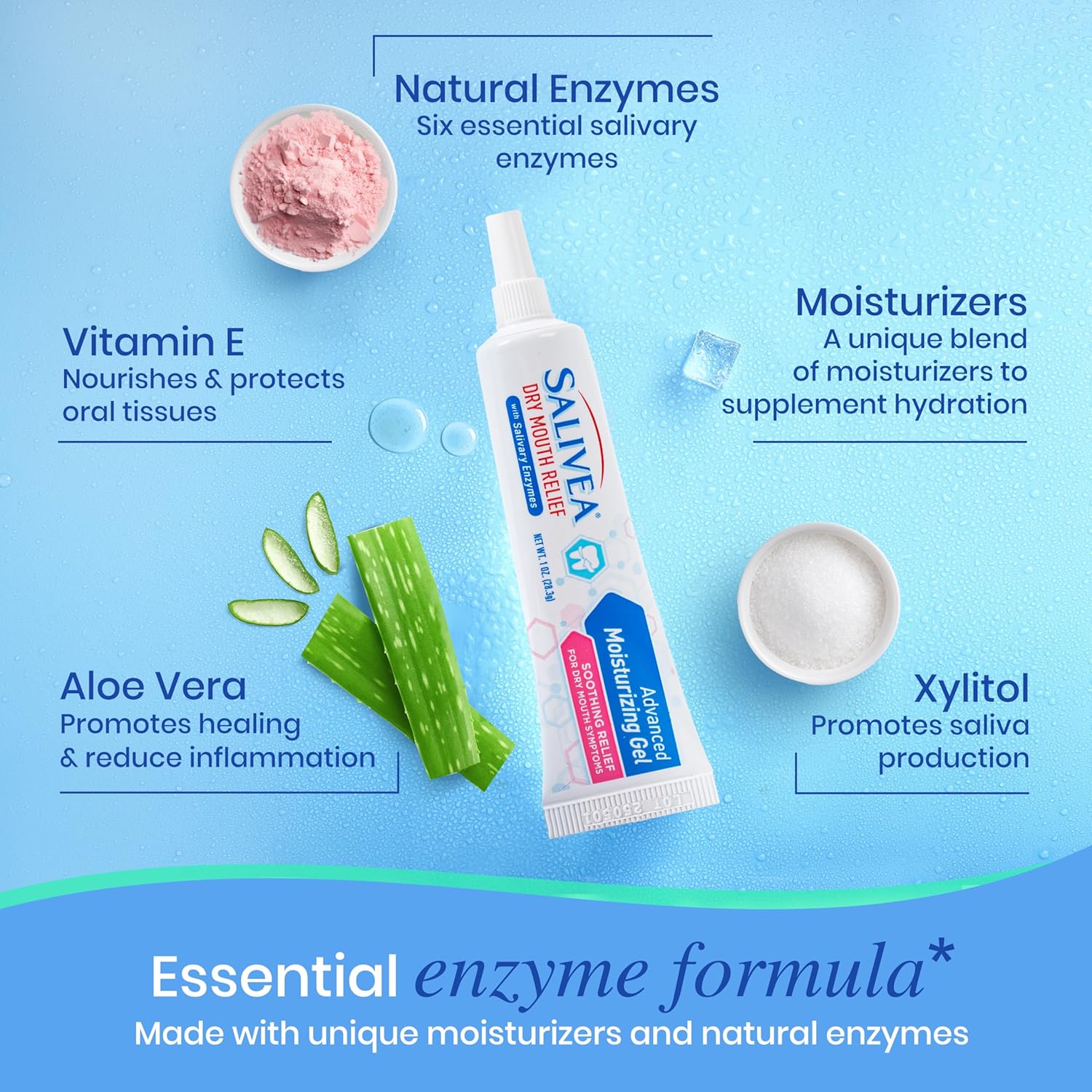 Gel Hidratante para Boca Seca Salivea, Tubo de 28 g, Substituto de Saliva com Enzimas Salivares e Hidratantes, Sem Álcool, Não Irritante e Calmante - Imagem 3